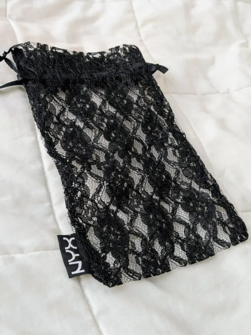 NYX Black Lace Drawstring Dust Make Up Bag for Gift Giving Storage 8.5 x 5 Inch